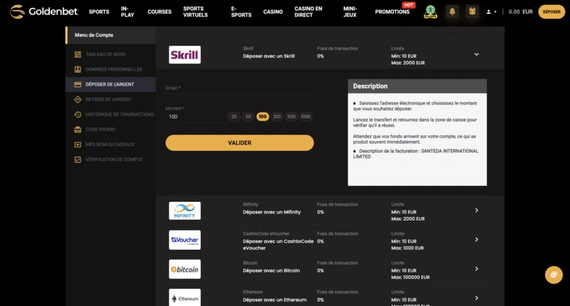 Goldenbet Deposit